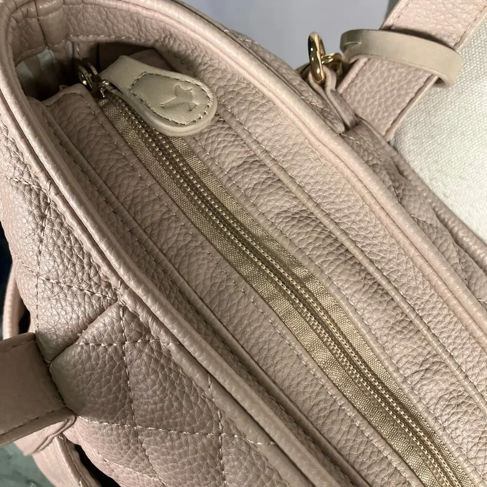 DD Bird The Taupe Leather Nash With Changing Pad Diaper Bag Luxury Shoulder